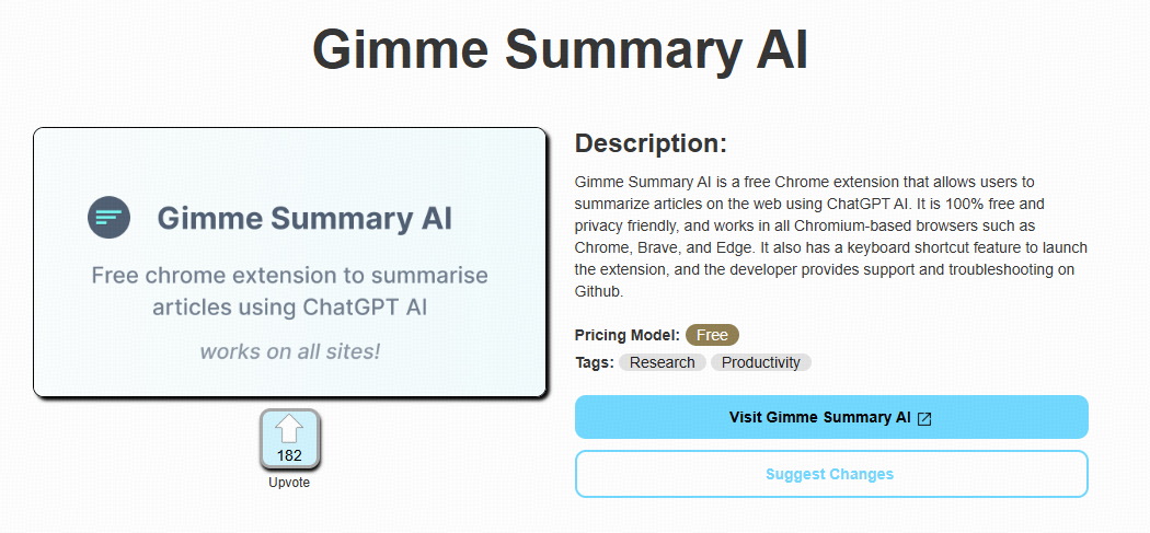 20. Gimme Summary AI: Best free web article summarizer for Chrome browsers
