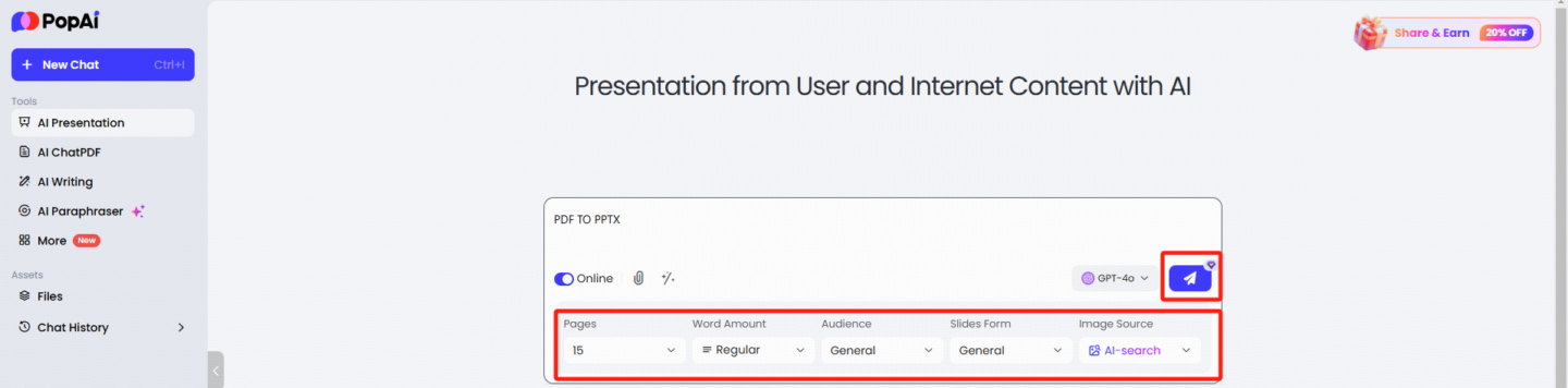 Set your PPT generation requirements and Start