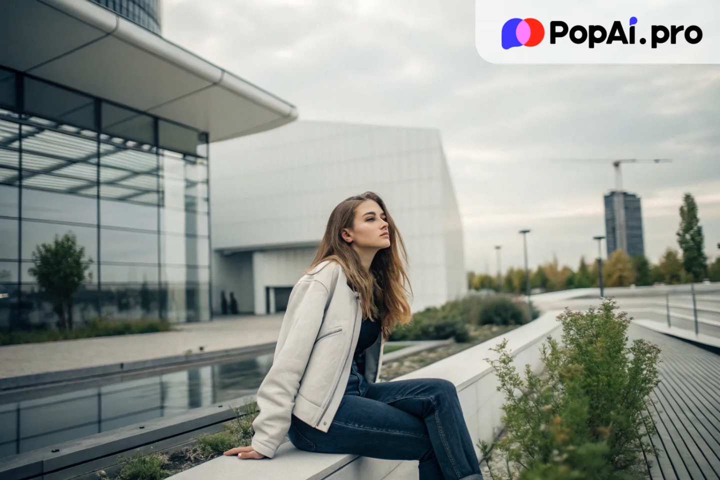 A modern, minimalist depiction of a seduced girl in a chic urban environment