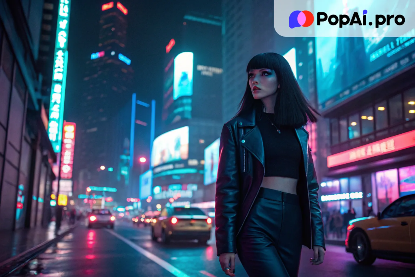 A captivating young woman with sleek black hair and piercing ice-blue eyes