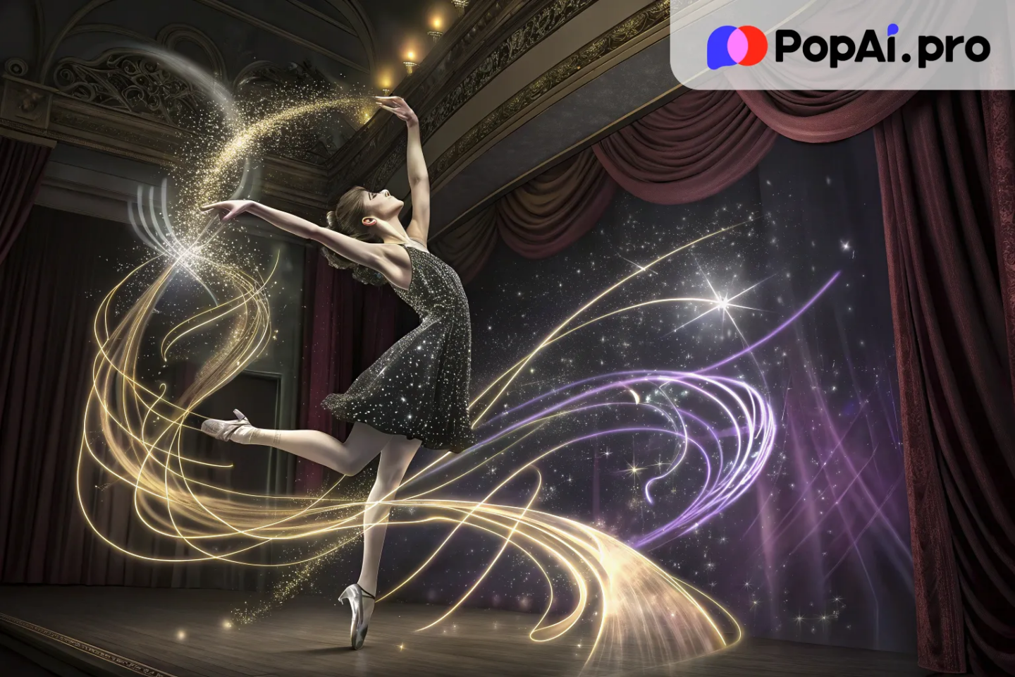 Jazz Dancer with Abstract Light Streaks in a Theater