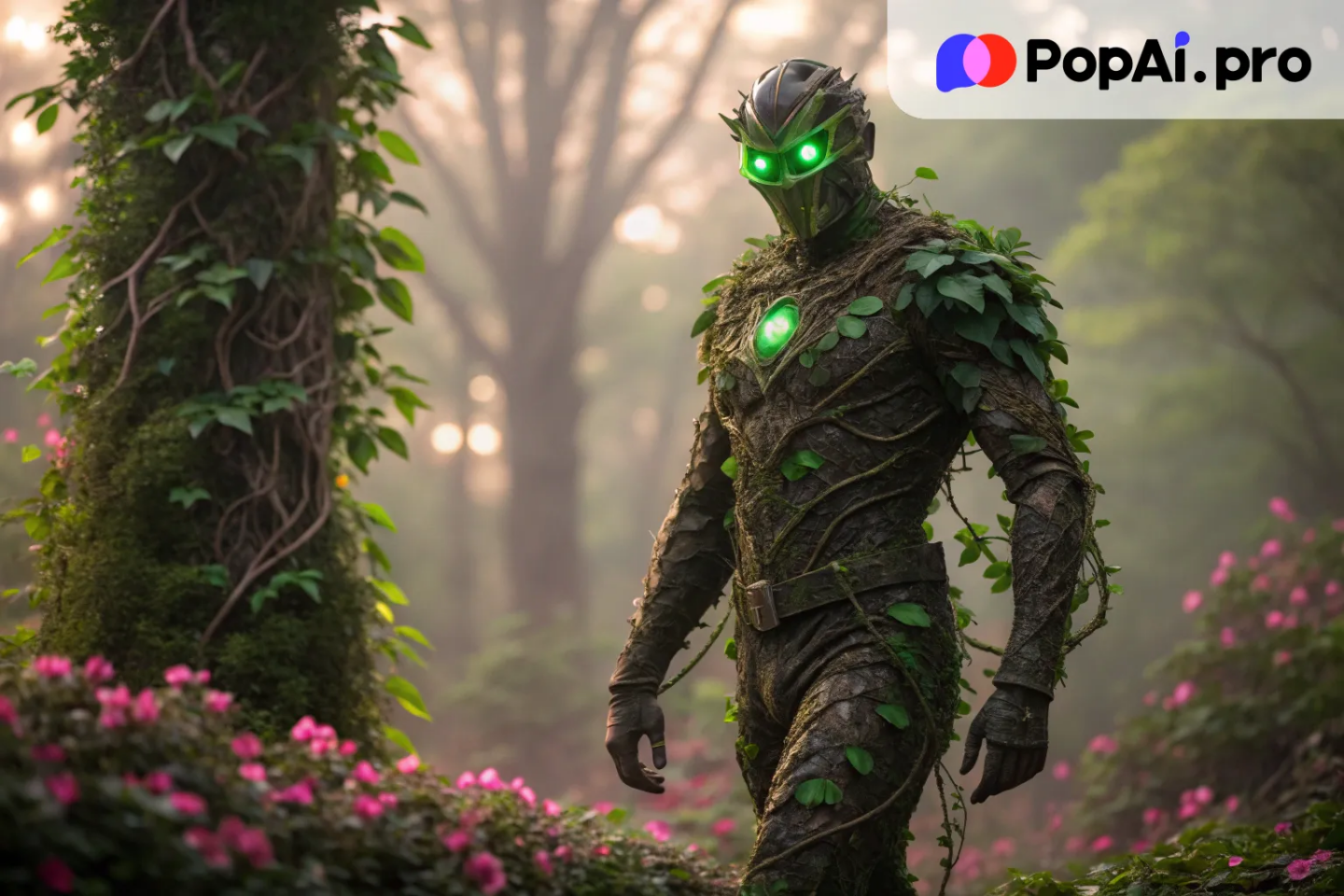 A superhero with plant-based powers, wearing a suit made of vines and leaves