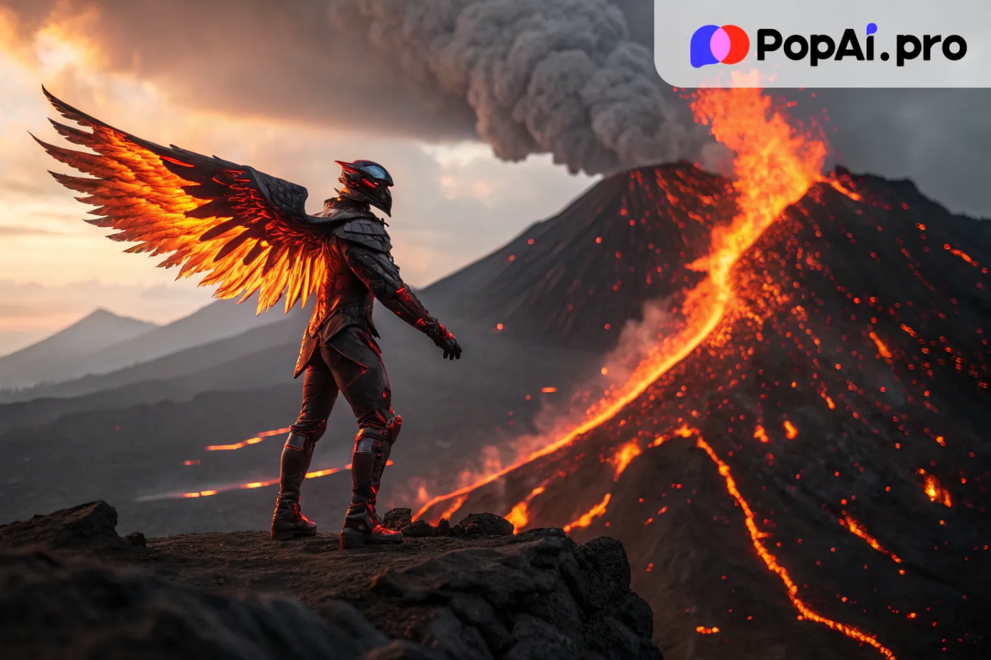 A hero with wings of molten lava