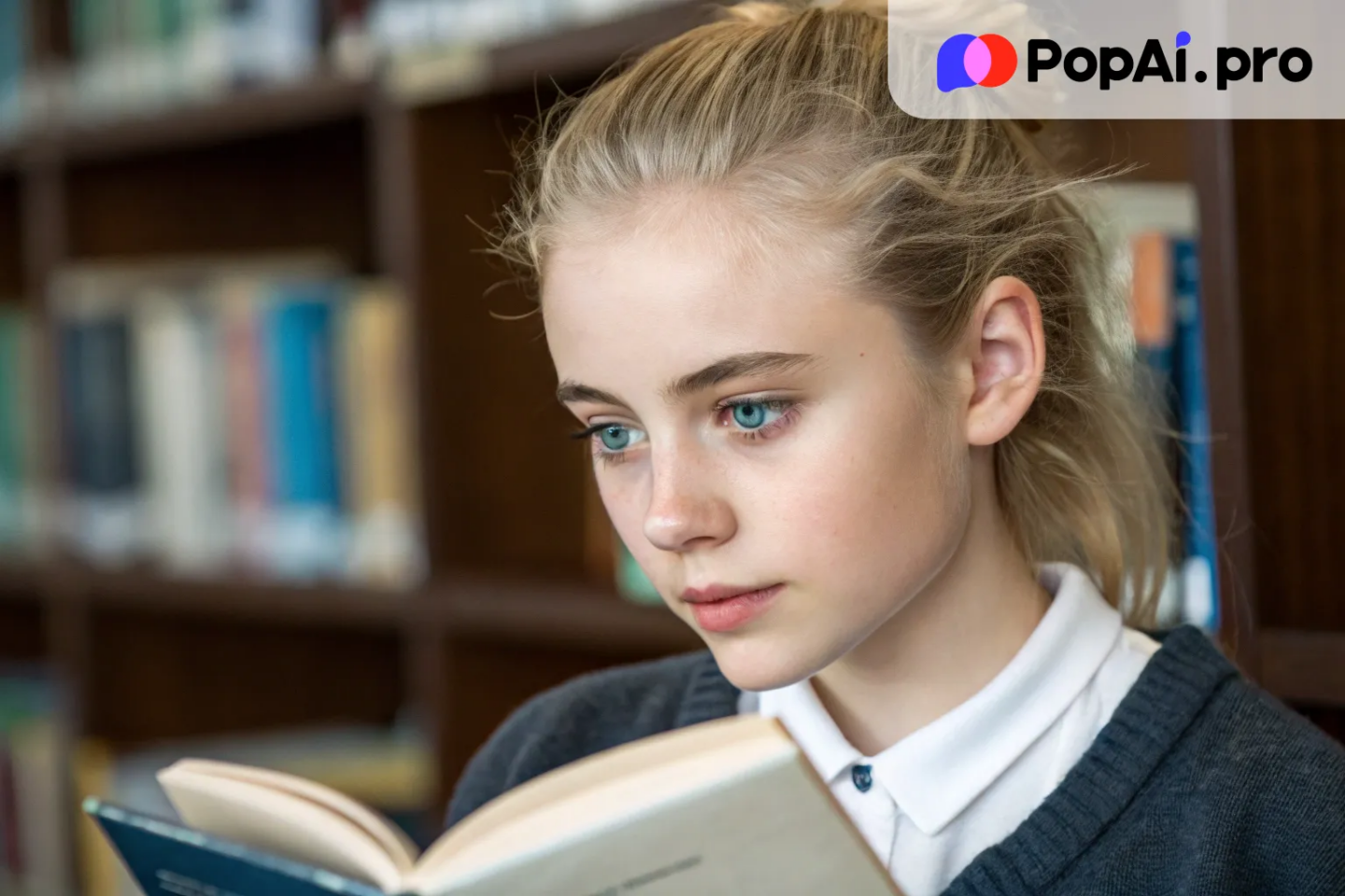 a schoolgirl in the library