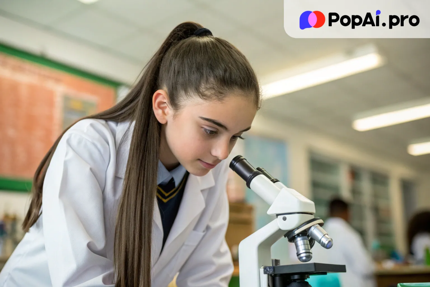 A girl in a school science classroom