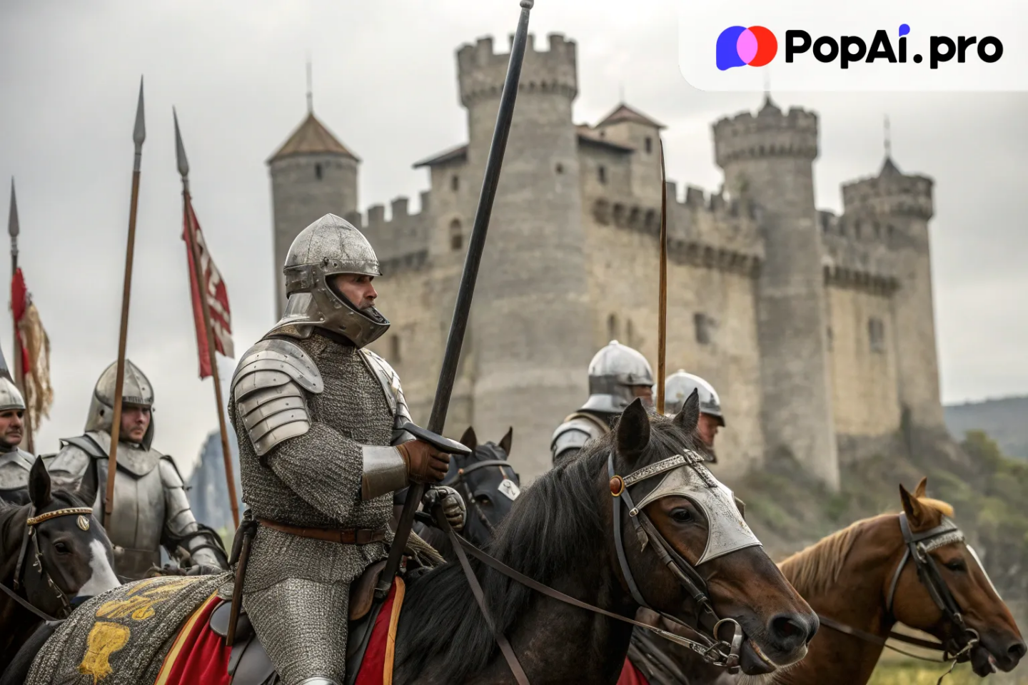 An army of medieval knights preparing for battle