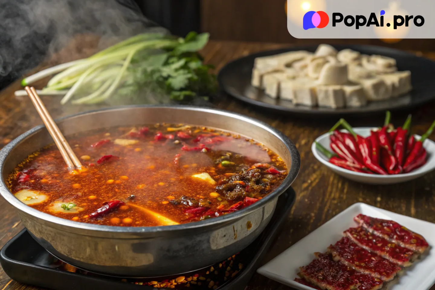 a detailed image of a traditional Sichuan-style hot pot