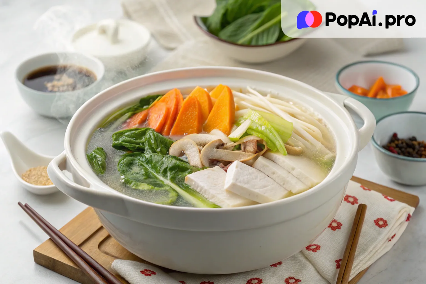 a clean, minimalist image of a healthy clear broth hot pot