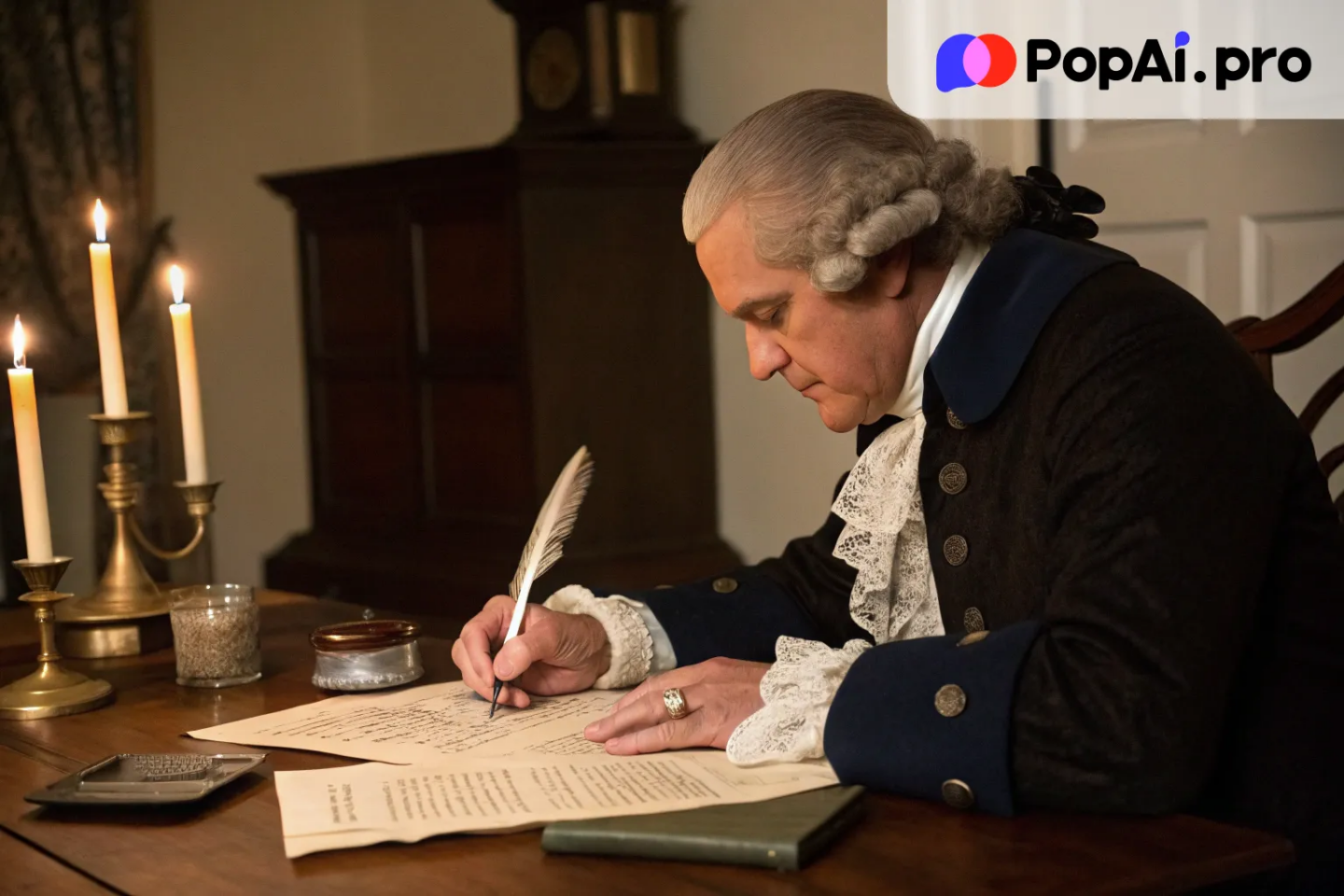 George Washington seated at a desk