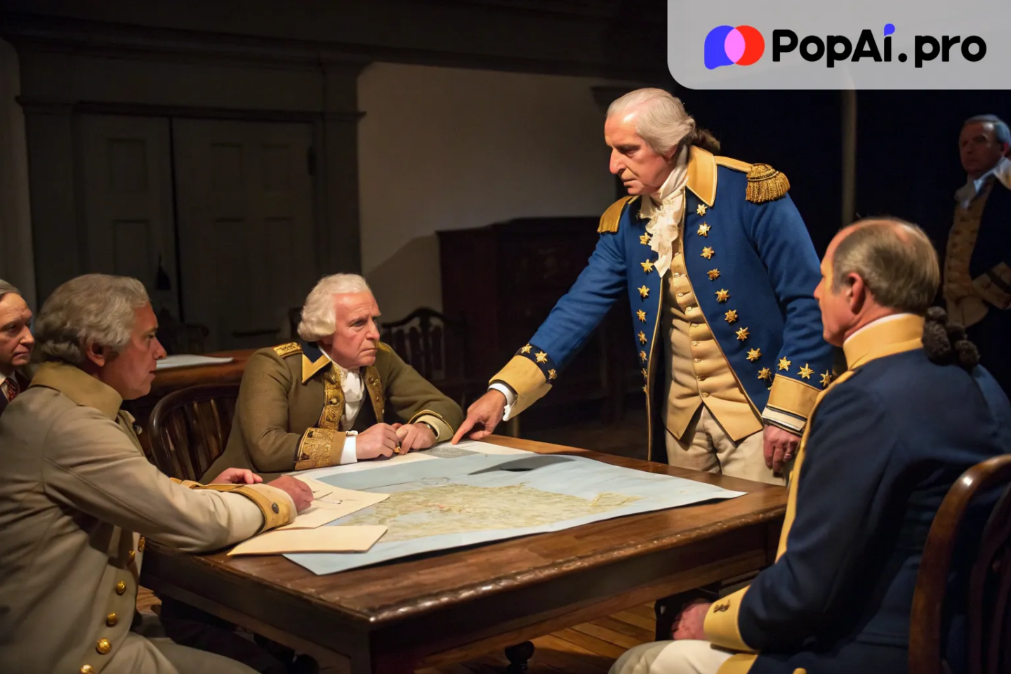 George Washington leading a military strategy meeting