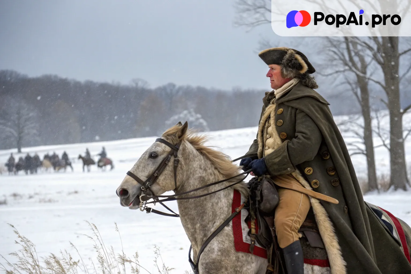 George Washington riding through the snow