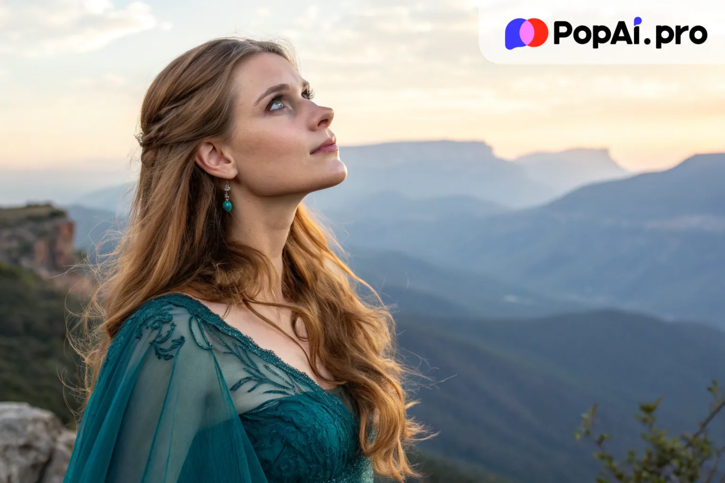an wife standing in an enchanting, scenic location
