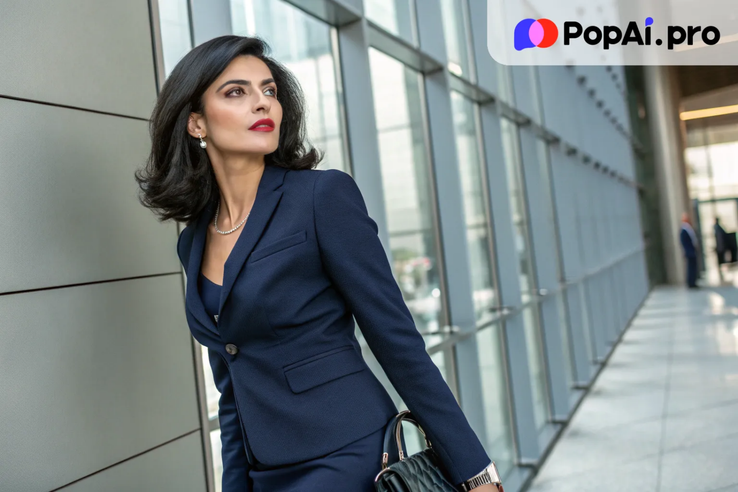 a wife in a modern, sleek office setting