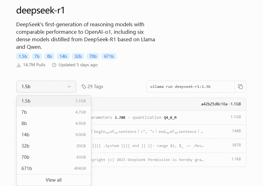 DeepSeek 1.5B - the entire model size is 1.1 GB.