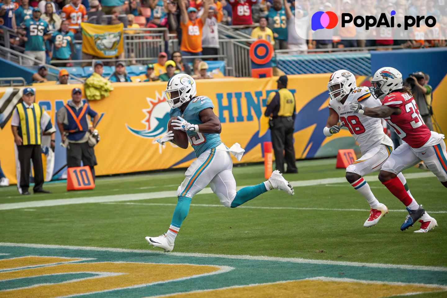 a powerful moment of a football player making a touchdown