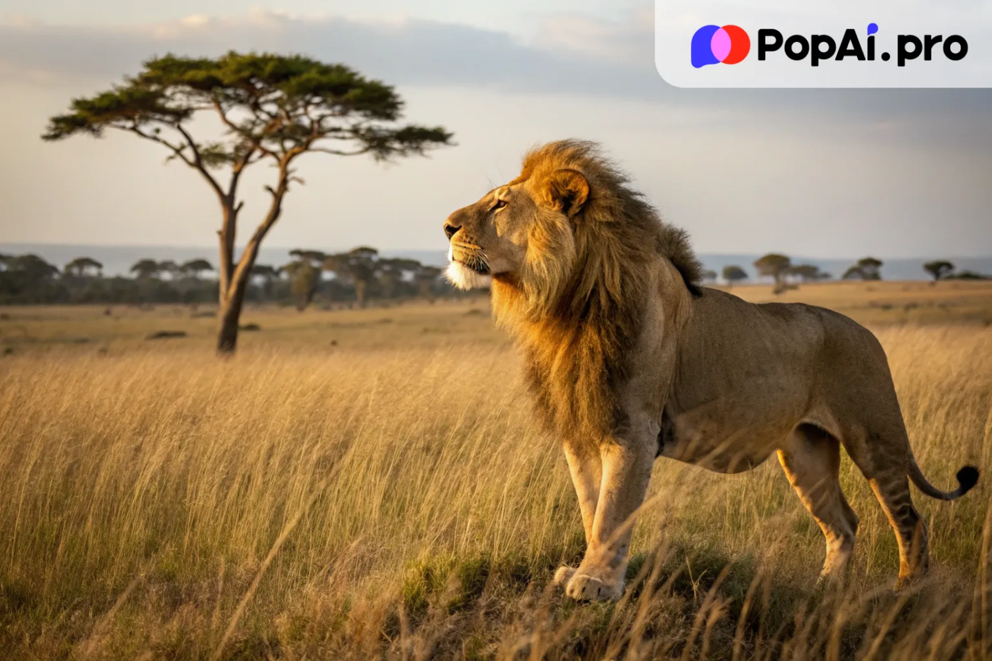 A proud lion standing tall on the savannah
