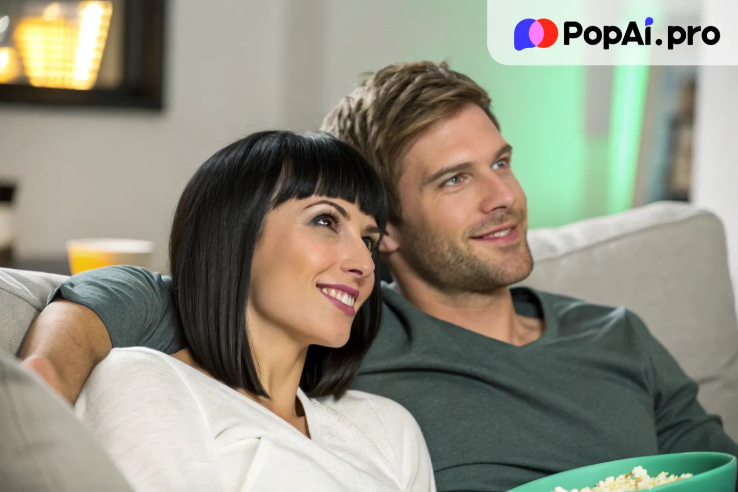 a couple lounging on a sofa during a cozy movie night