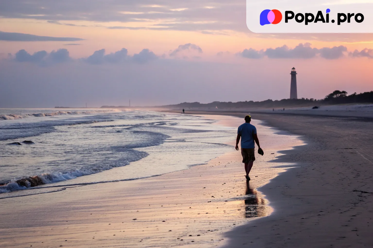 A long shot of a quiet, empty beach at sunset