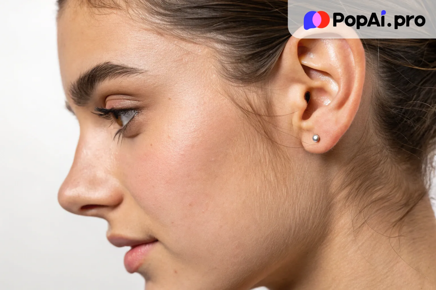 Extreme close-up shot, showcasing a young woman's ear