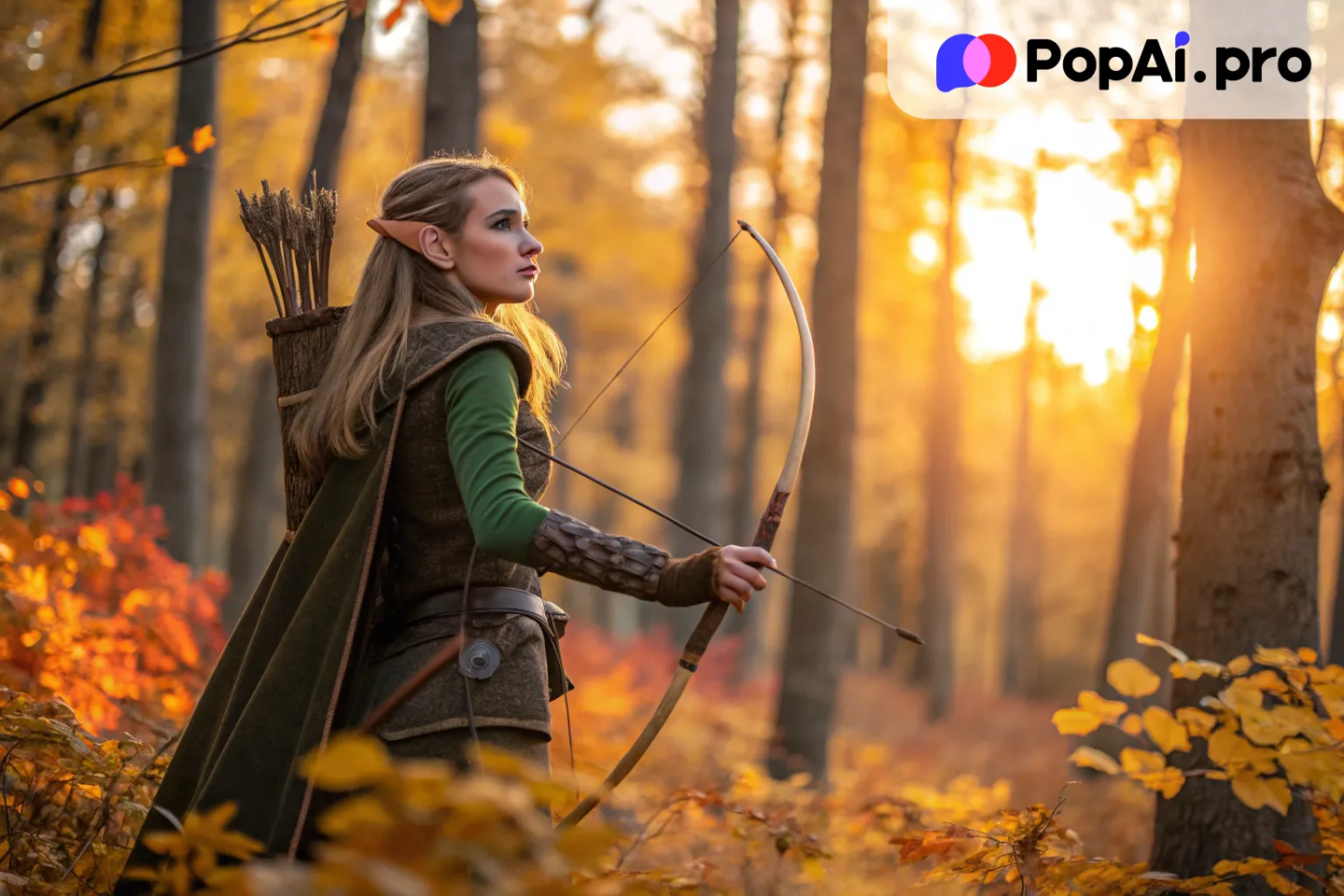 An elf archer with pointed ears and piercing blue eyes