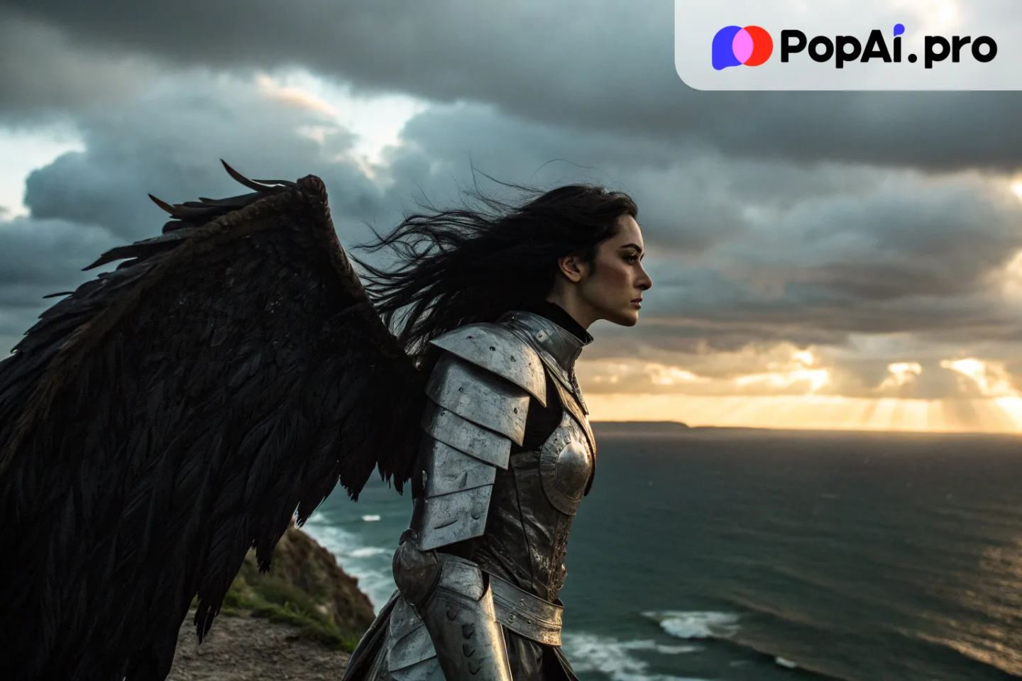 A fallen angel with dark, tattered wings