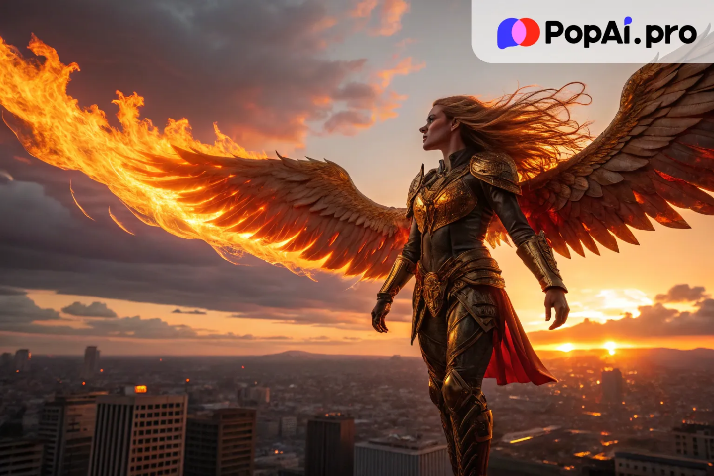 A seraphim with six fiery wings, each one ablaze with heavenly fire
