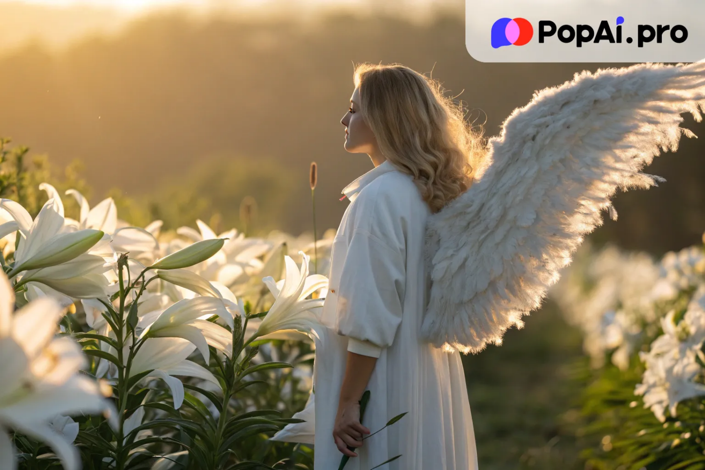 A gentle angel with soft, feathered wings