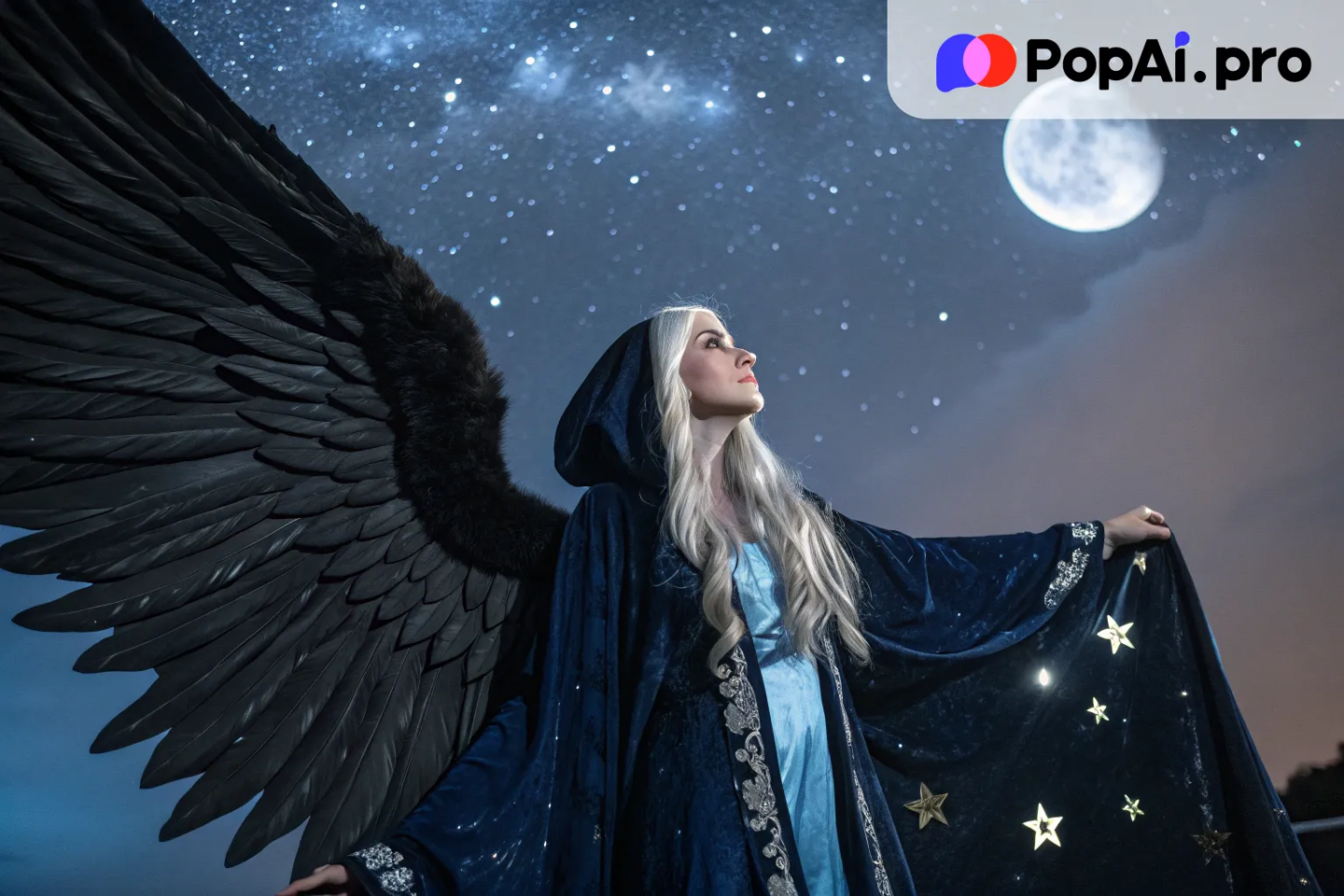 A graceful angel with dark wings