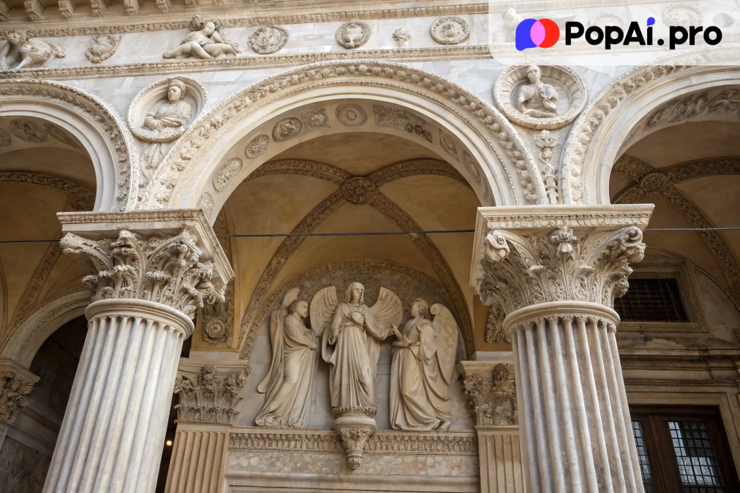 A bas relief image depicting a Renaissance architectural scene