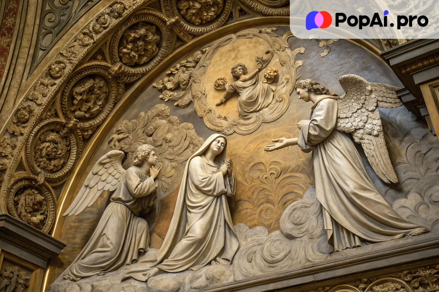 A dramatic Baroque-style bas relief portraying a religious scene