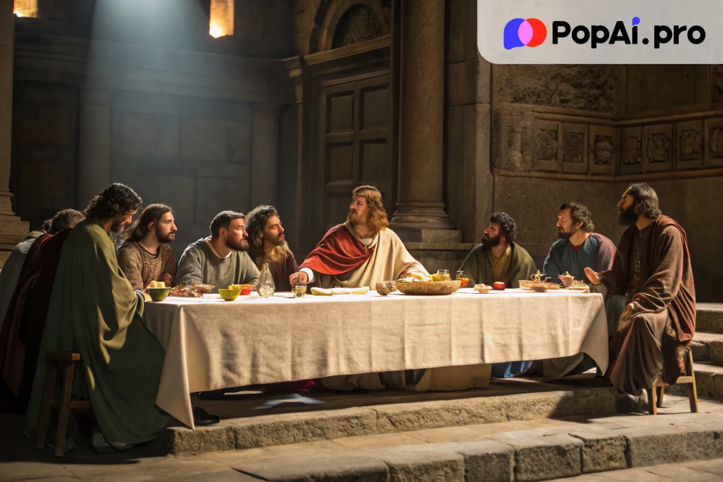 A powerful depiction of the Last Supper with Jesus Christ seated at the center