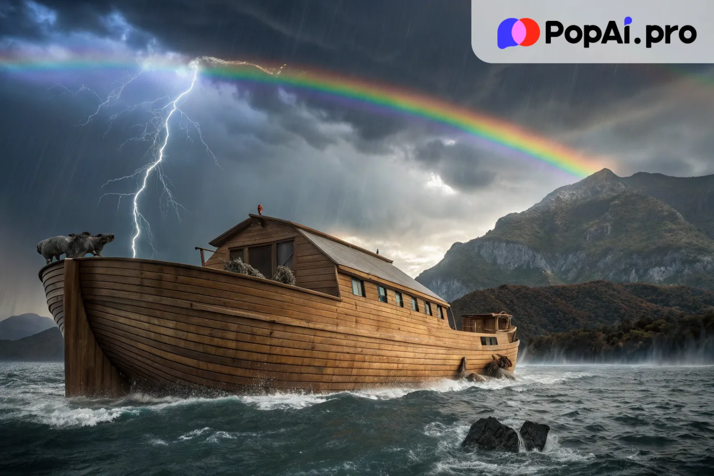 A powerful image of Noah’s Ark floating amidst a raging flood