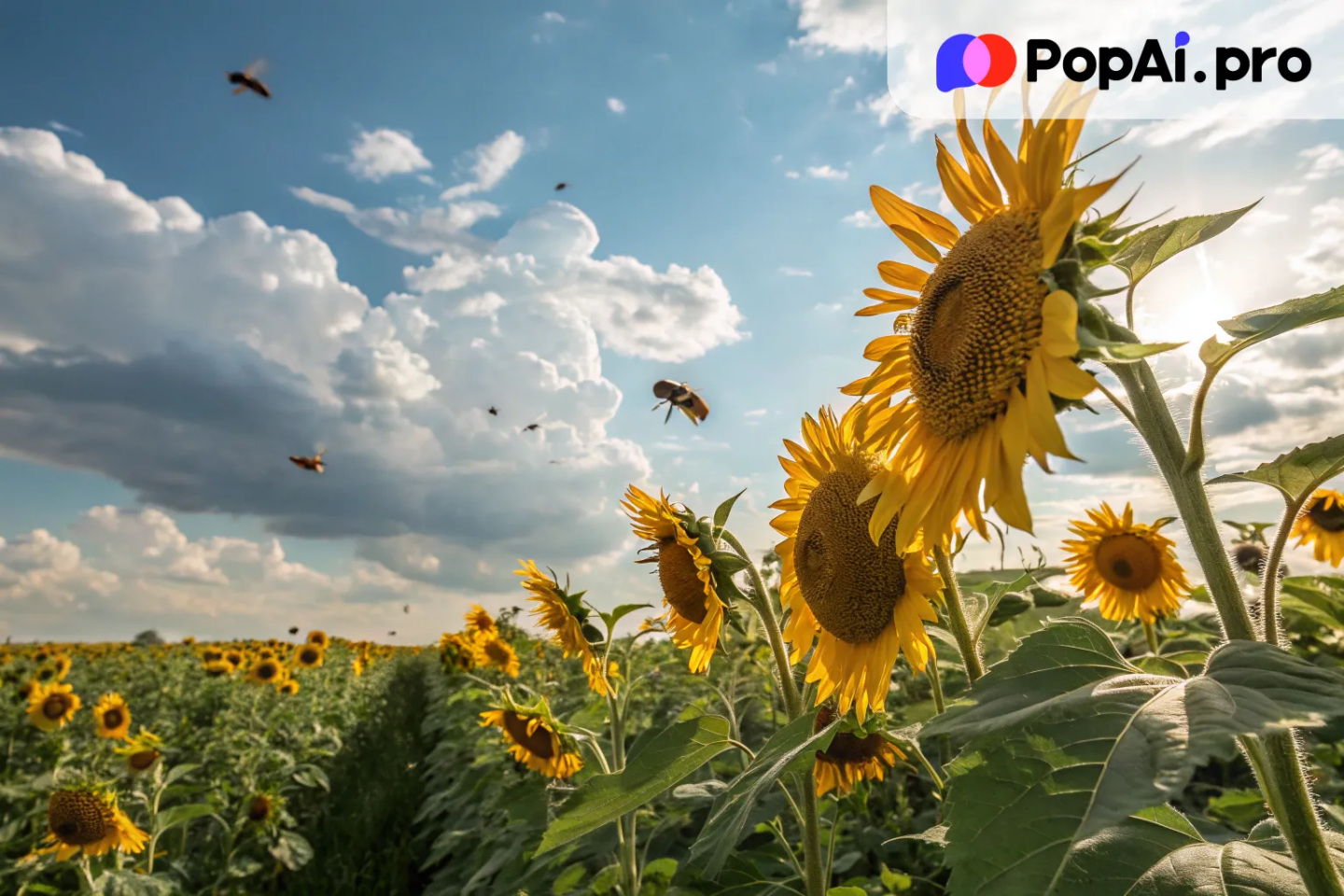 A vibrant field of sunflowers with towering stalks
