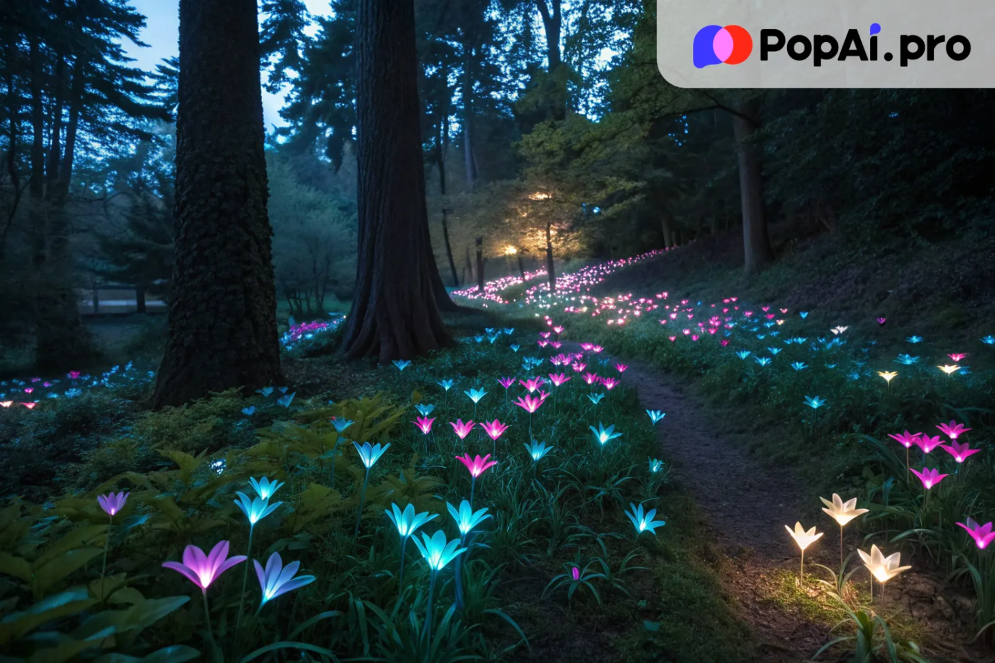 A mystical garden filled with bioluminescent flowers