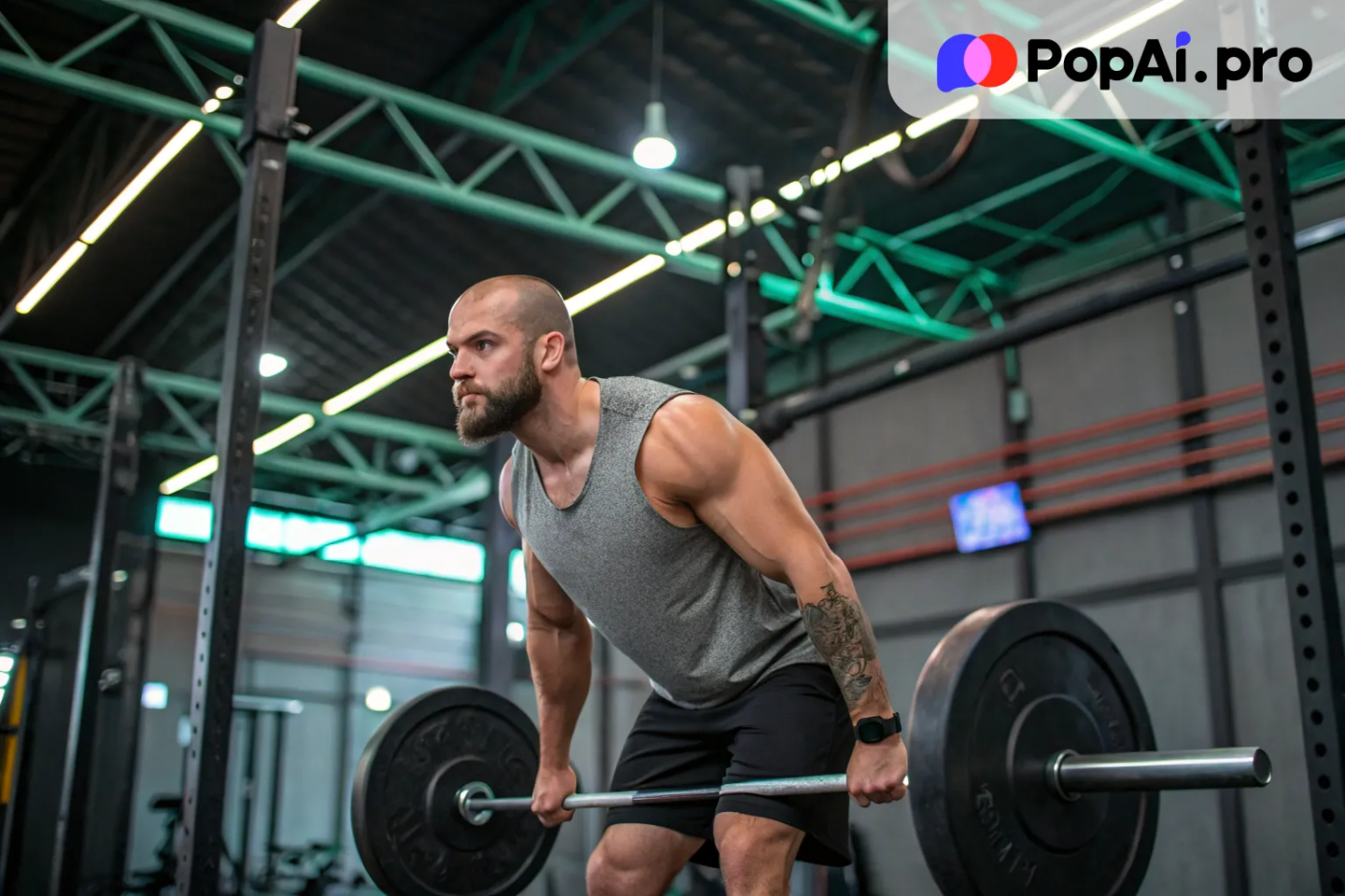 a muscular man lifting a barbell in a gym
