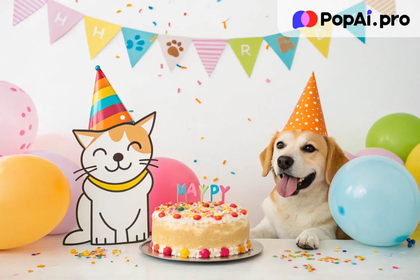 A cute cartoon-style birthday party scene