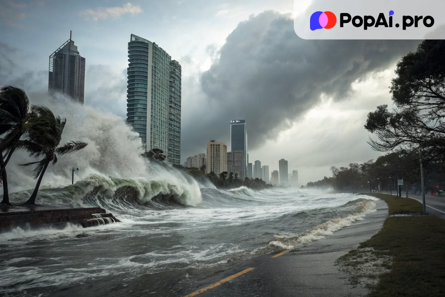a realistic AI-generated image of a hurricane making landfall