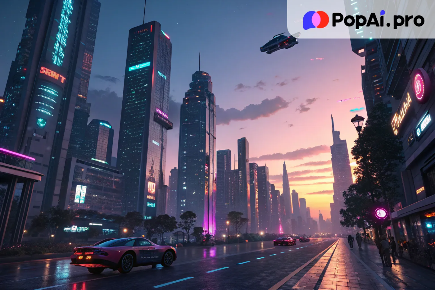 a futuristic cityscape background at dusk