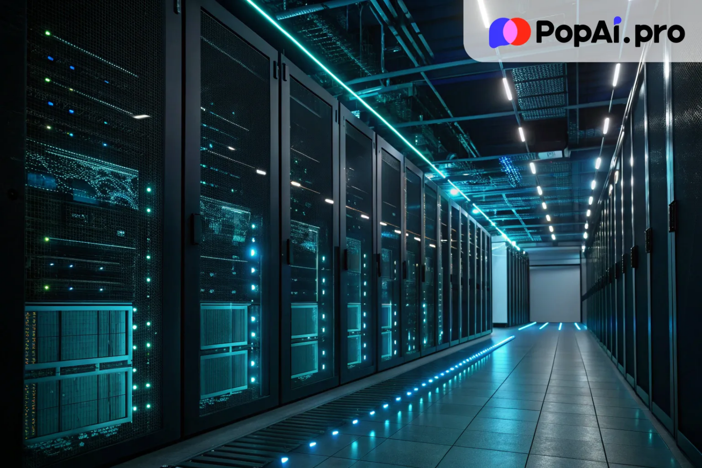 a high-tech data center with rows of servers