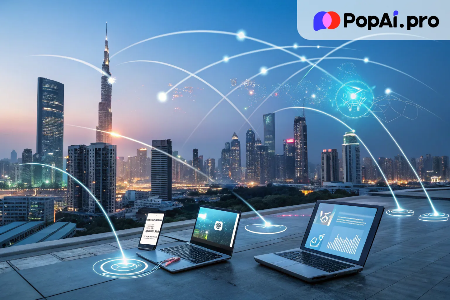 a digital landscape with a network of connected devices
