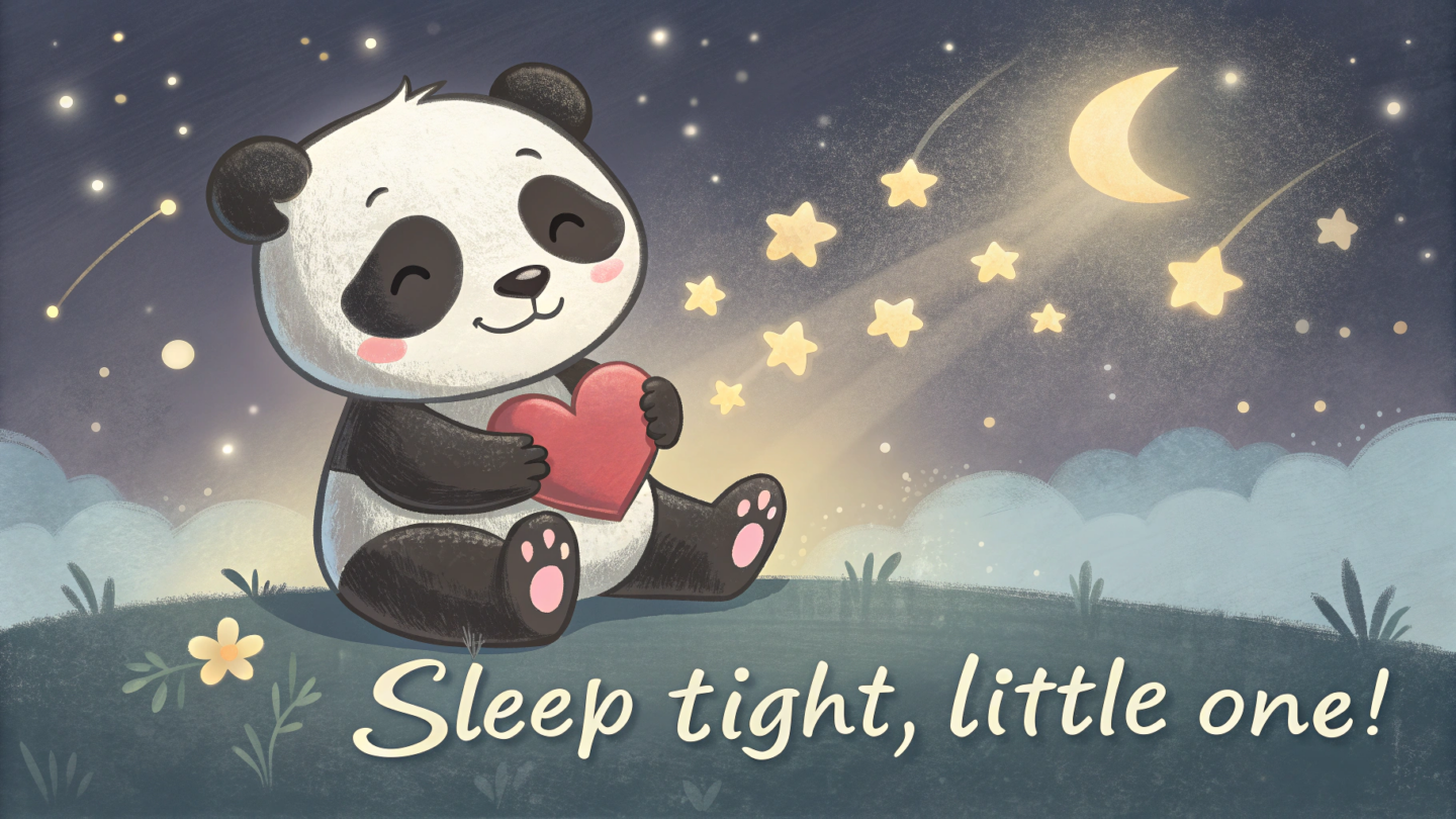 A smiling baby panda holding a small heart-shaped pillow