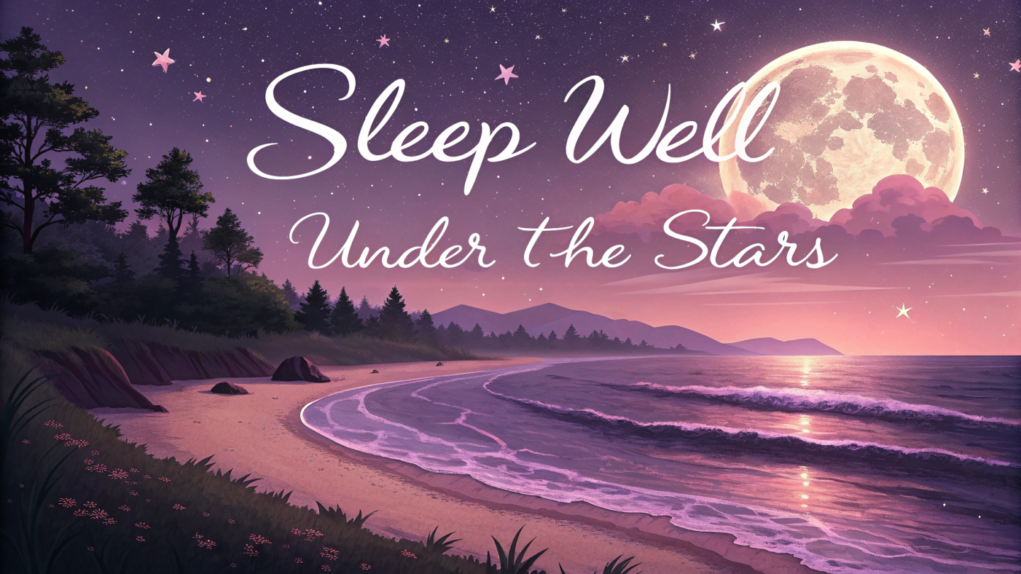 A serene beach scene at twilight, with gentle waves lapping against the shore