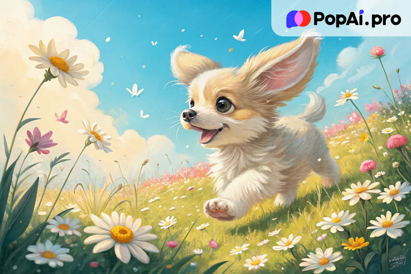 A small fluffy puppy with oversized ears and big
