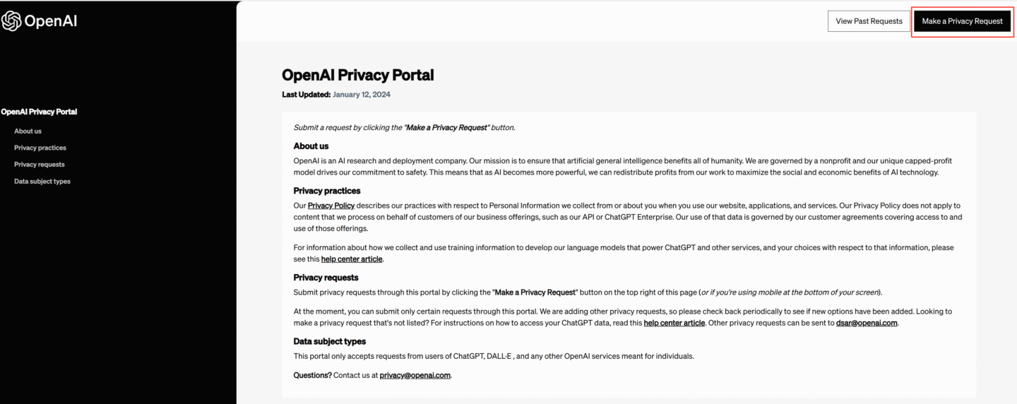 delete your account via ChatGPT’s Privacy Request Portal