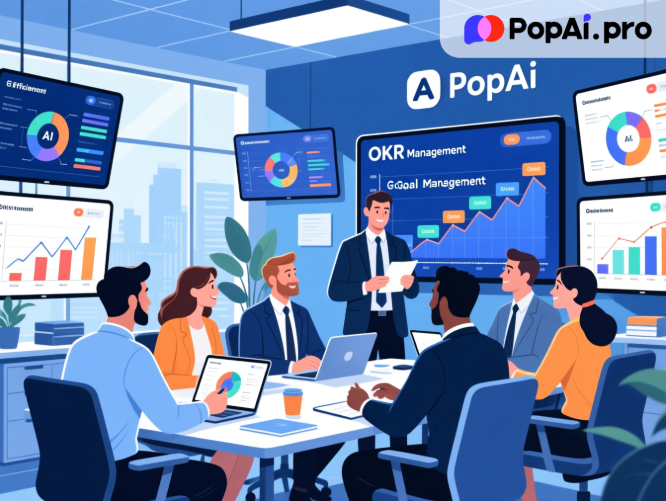 PopAi, a versatile AI tool, offers the OKR Goal Management Quarterly Report PPT Template to simplify your work. It integrates AI chat, document reading, and content creation, enhancing PPT design and report management for professionals seamlessly every day.