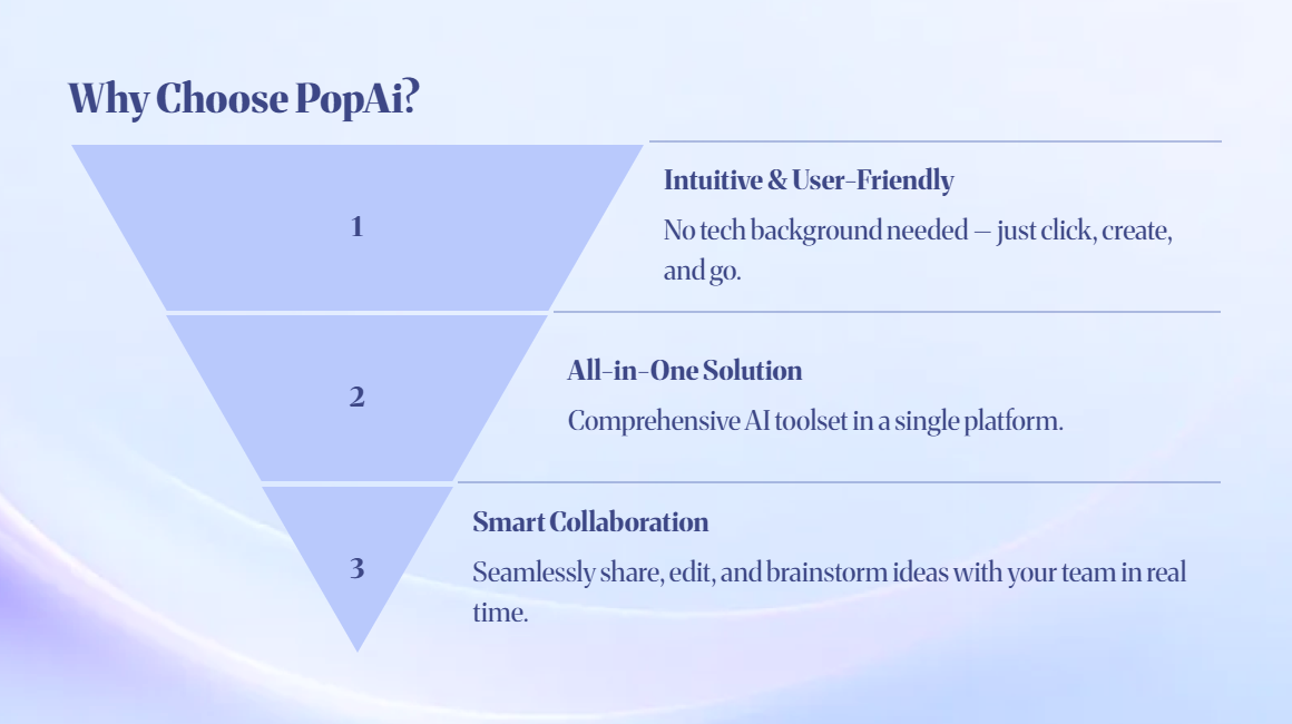 A standout project status report presentation is far more than a random collection of data and text. It requires a clear logic that resonates with leaders, actionable slide templates, and smart design strategies. By leveraging AI–powered tools like PopAI, you can transform the tedious PPT creation process into an efficient workflow—allowing you to focus on what matters most: delivering a professional, concise, and impactful presentation that drives results.