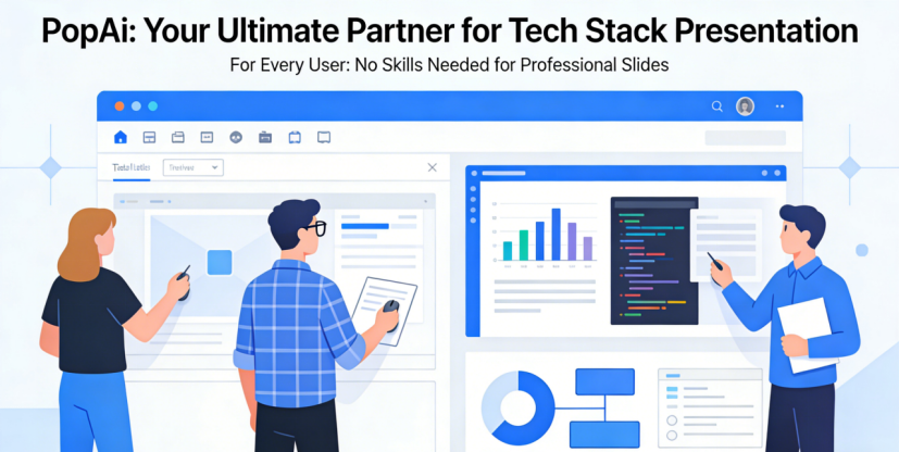PopAi redefines Tech Stack Diagram slides presentation by merging AI-driven intelligence with intuitive design , turning complex technical data into polished , audience-centric slides with seamless creation , smart editing and automated visualization for all users .
